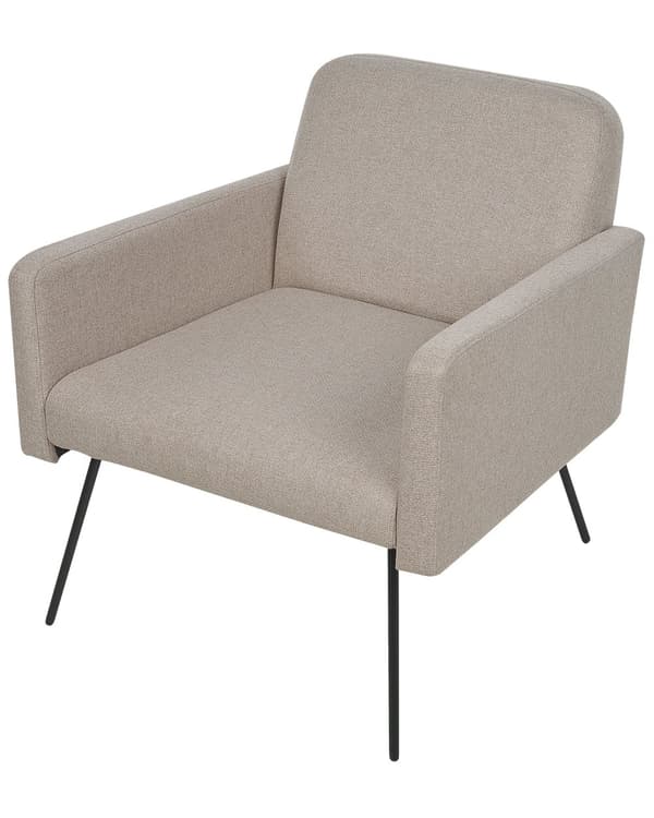 Lenestol Beige møbeltrekk Slanke, svarte metallben Moderne Retro Stue Soverom