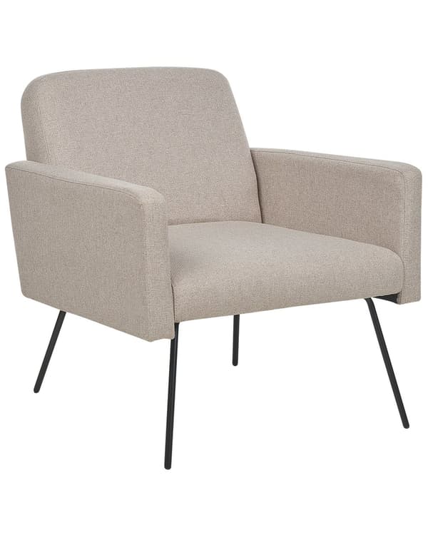 Lenestol Beige møbeltrekk Slanke, svarte metallben Moderne Retro Stue Soverom