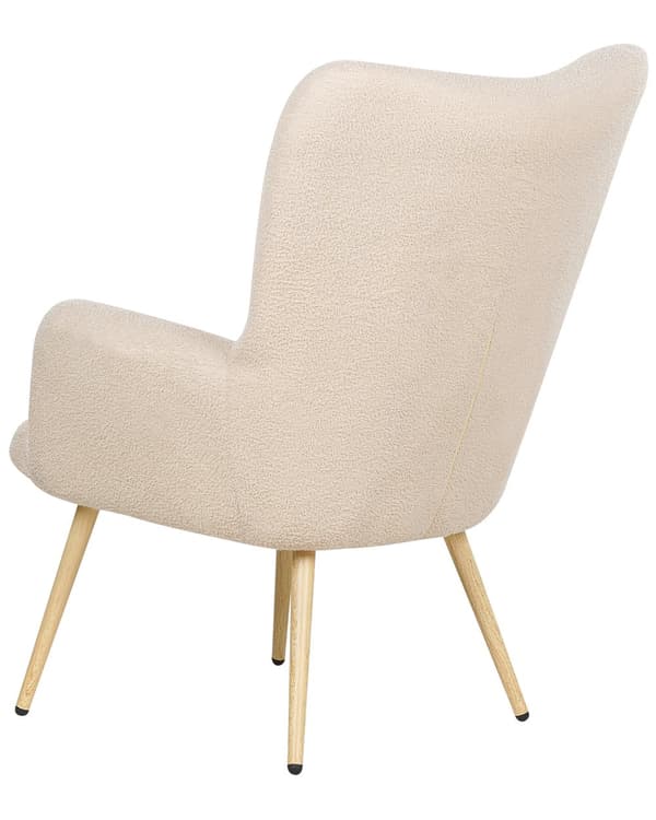 Nojatuoli beige bukleeverhoilu rahilla pörröinen tuftattu retro