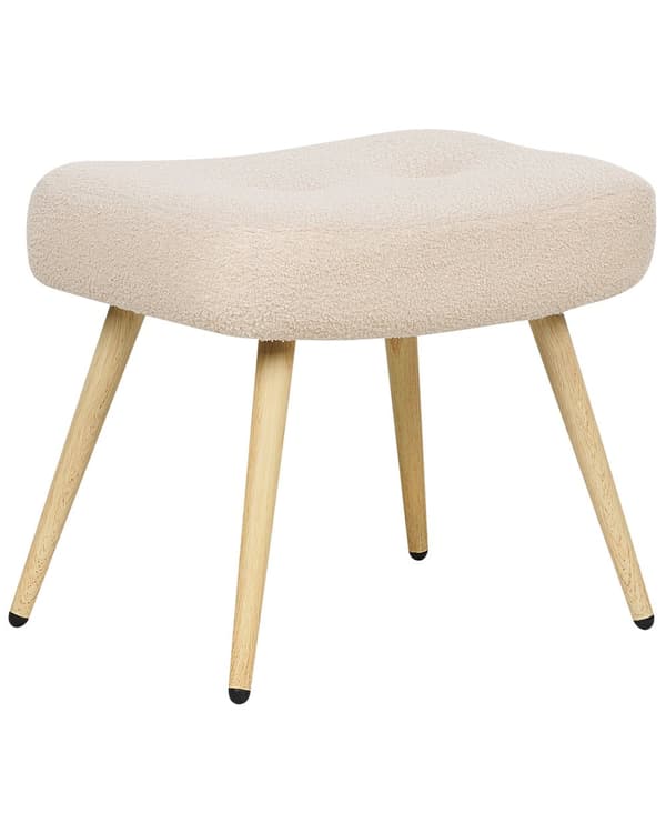 Nojatuoli beige bukleeverhoilu rahilla pörröinen tuftattu retro