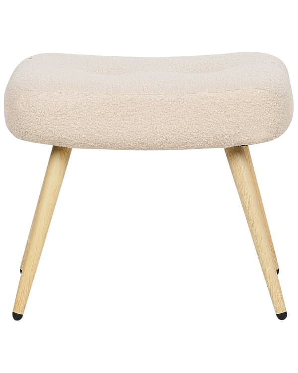 Nojatuoli beige bukleeverhoilu rahilla pörröinen tuftattu retro