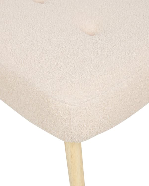 Nojatuoli beige bukleeverhoilu rahilla pörröinen tuftattu retro