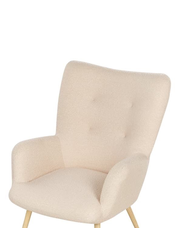 Wingback fåtölj med ottoman Beige Boucle tyg Knäppt Solid mönster Retro stil Vardagsrum