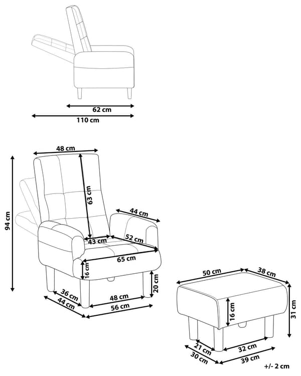 Fåtölj Beige Linne 65L x 65W x 94H cm Ottoman Vadderade Träben