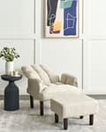 Miniatyrbild 4 av 11: Fåtölj Beige Linne 65L x 65W x 94H cm Ottoman Vadderade Träben