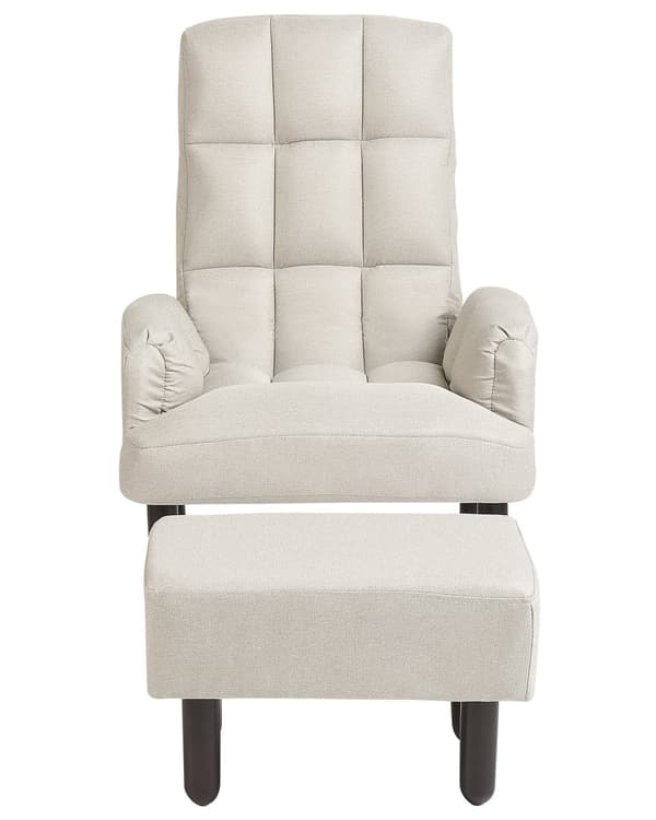 Fåtölj Beige Linne 65L x 65W x 94H cm Ottoman Vadderade Träben