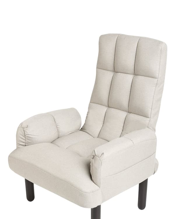 Fåtölj Beige Linne 65L x 65W x 94H cm Ottoman Vadderade Träben