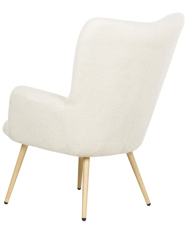 Lænestol med Fodskammel Hvid Boucle Stuestol med Armlæn til Stuen Bred Hvilestol Polstret Design Møbel Lænestolssæt