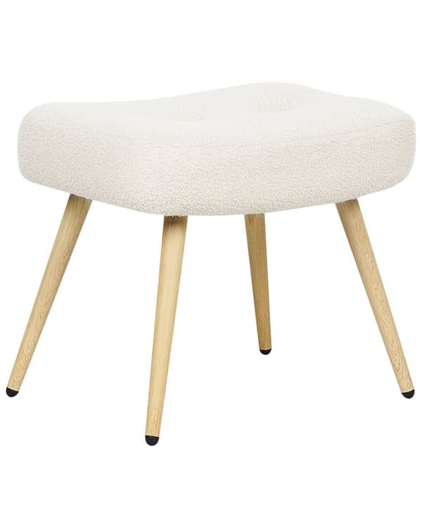 Lænestol med Fodskammel Hvid Boucle Stuestol med Armlæn til Stuen Bred Hvilestol Polstret Design Møbel Lænestolssæt