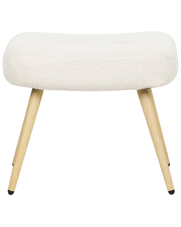 Lænestol med Fodskammel Hvid Boucle Stuestol med Armlæn til Stuen Bred Hvilestol Polstret Design Møbel Lænestolssæt