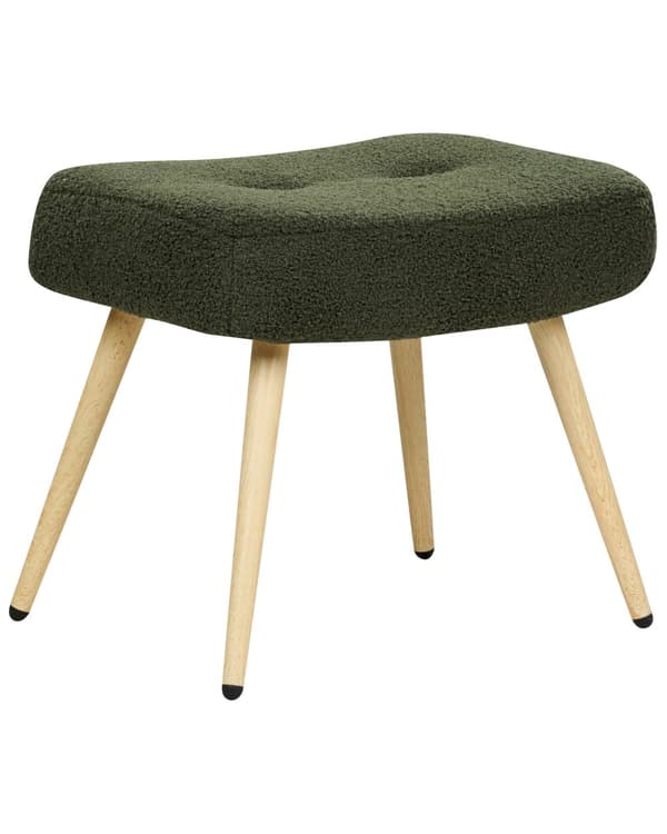 Lænestol med skammel Mørkegrønt boucléstof Knap ensfarvet mønster Retro Stil Stue