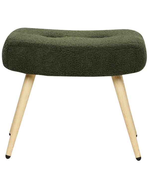 Lænestol med skammel Mørkegrønt boucléstof Knap ensfarvet mønster Retro Stil Stue