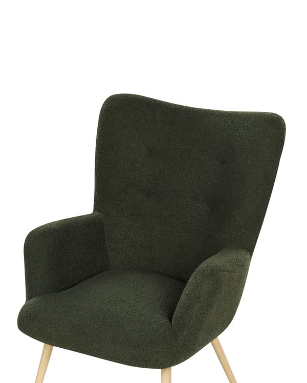 Lænestol med skammel Mørkegrønt boucléstof Knap ensfarvet mønster Retro Stil Stue