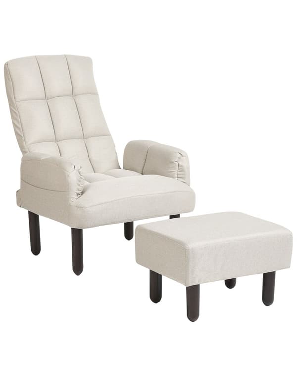 Lænestol i lys beige hørpolstring quiltet med stel justerbart ryglæn retro moderne stil