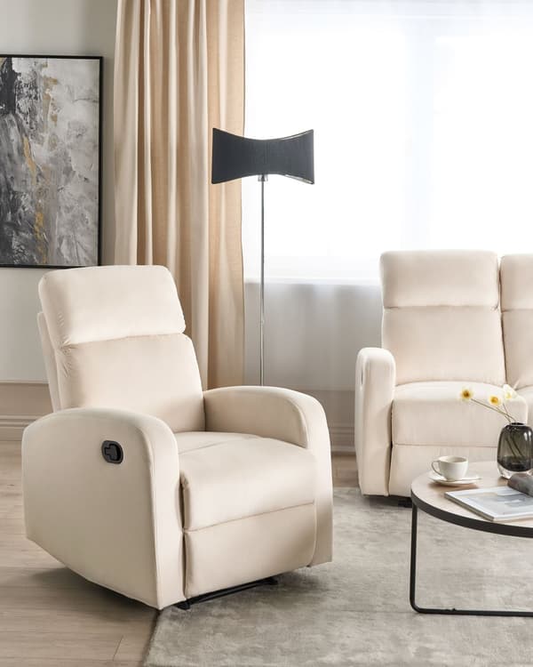 Manuell Reclinerfåtölj Vit Sammetsklädsel Singelsits Modern Design Liggfunktion