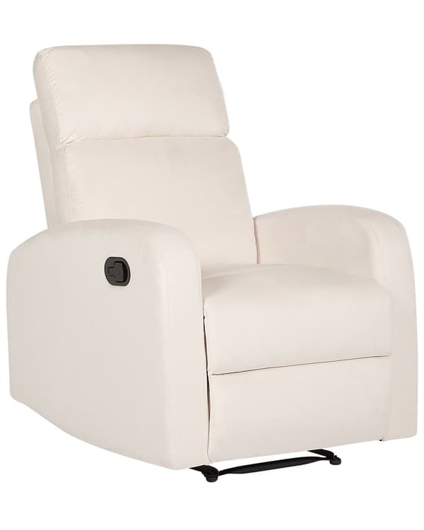 Manuell Reclinerfåtölj Vit Sammetsklädsel Singelsits Modern Design Liggfunktion
