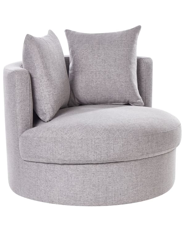 Fåtölj Grå Polyester Svängbar Järnbas Två Kuddar Avtagbara Höljen Runt Ryggstöd Modern Glam Stil Vardagsrum