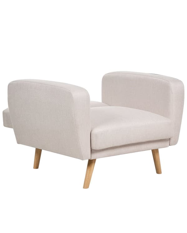 Fåtölj Beige Tyg Träben Modernt Minimalistiskt Vardagsrum