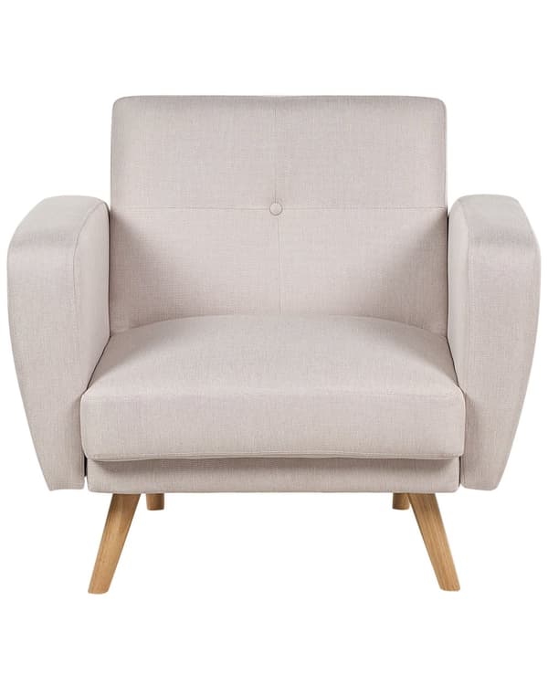 Fåtölj Beige Tyg Träben Modernt Minimalistiskt Vardagsrum