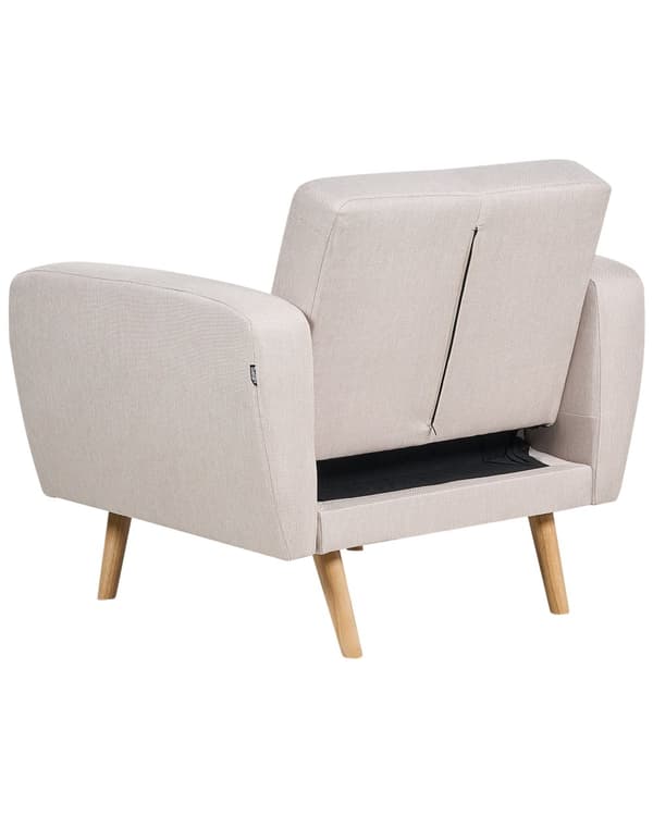 Fåtölj Beige Tyg Träben Modernt Minimalistiskt Vardagsrum