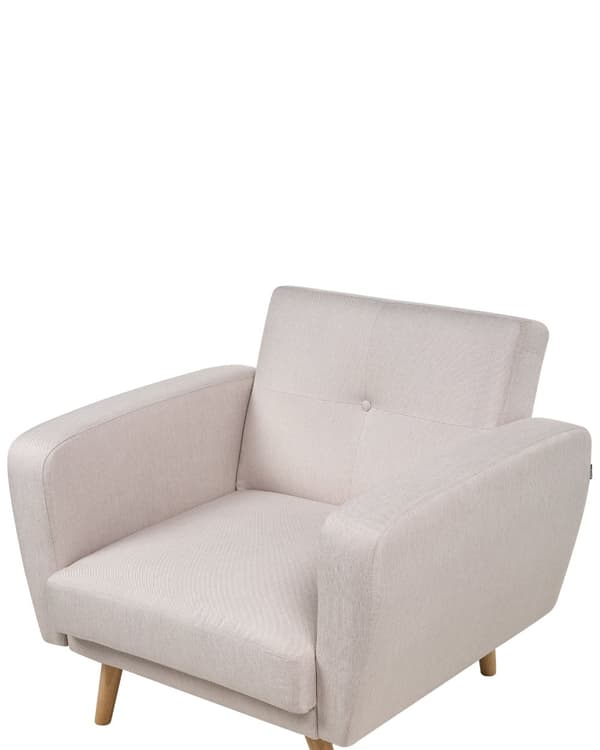 Fåtölj Beige Tyg Träben Modernt Minimalistiskt Vardagsrum