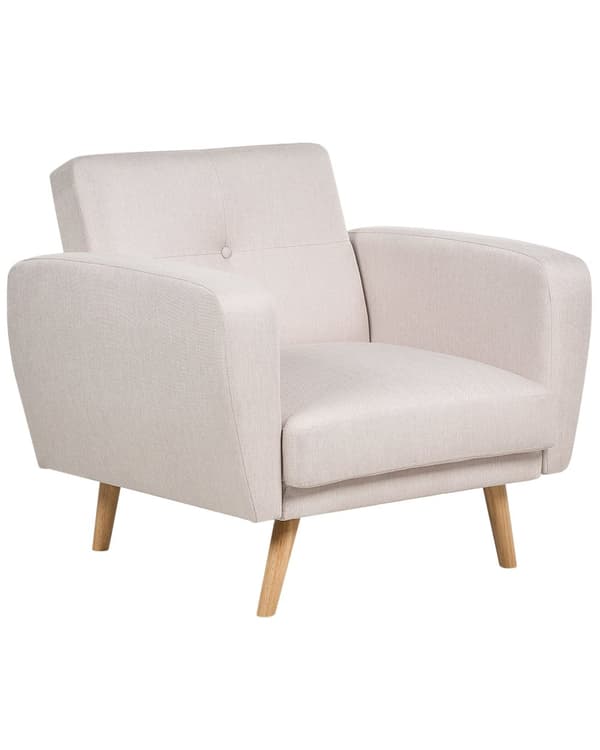 Fåtölj Beige Tyg Träben Modernt Minimalistiskt Vardagsrum