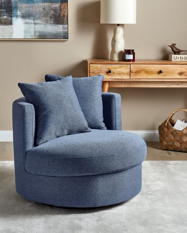 Lenestol Blå Polyester Svingbar jernfot To puter Avtakbare trekk Rund rygg Moderne Glam Style Stue