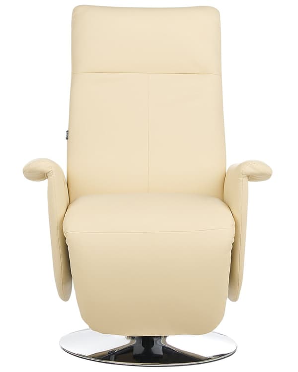 Hvilestol Beige kunstskinn Justerbar rygg Metallunderstell uttrekkbar fotskammel Høy rygg Minimalistisk moderne design
