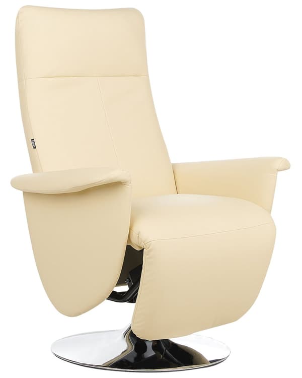 Hvilestol Beige kunstskinn Justerbar rygg Metallunderstell uttrekkbar fotskammel Høy rygg Minimalistisk moderne design
