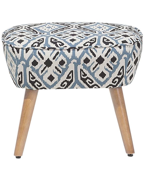 Lænestol Flerfarvet Stof Polstring Fodskammel Træben Ikat Mønster Retro Stil