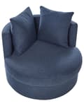 Miniatyrbillede 6 af 9: Lænestol Blå Polyester Rund Stof Stuestol Uden Armlæn til Stuen Bred Hvilestol Drejefod Polstret Moderne Design Møbel med Ryghynder