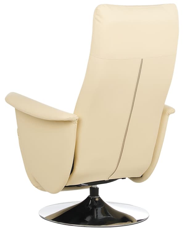 Fåtölj Beige konstläder Justerbar rygg Metallbas Utdragbar fotpall Hög rygg Minimalistisk modern design