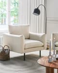 Miniatyrbilde 2 av 10: Lenestol Lys beige stoff Svarte ben Moderne retrostil