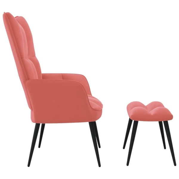 Vilstol med fotpall rosa sammet
