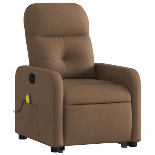 Massagefåtölj med uppresningshjälp brun tyg