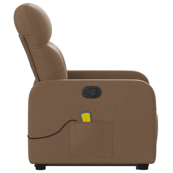 Massagefåtölj med uppresningshjälp brun tyg