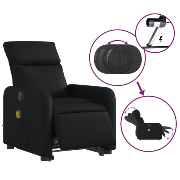 Massagefåtölj med uppresningshjälp svart konstläder