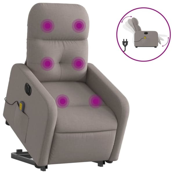 Elektrisk massagefåtölj med uppresningshjälp taupe tyg