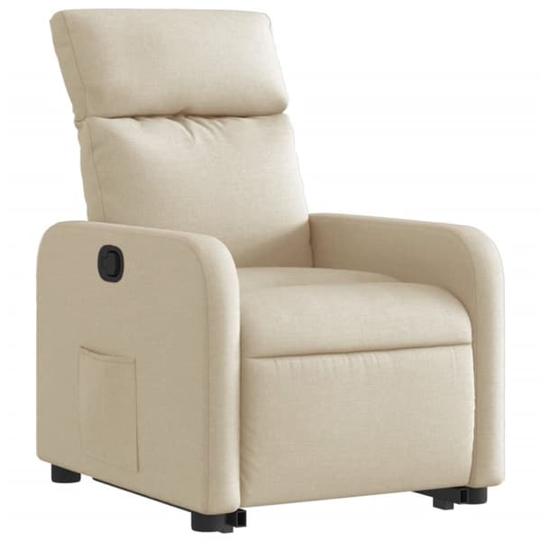 Reclinerfåtölj med uppresningshjälp gräddvit tyg