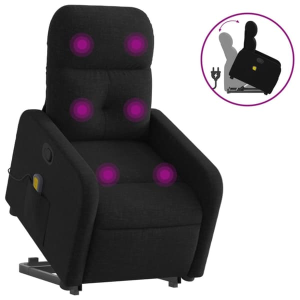 Massagefåtölj med uppresningshjälp svart tyg