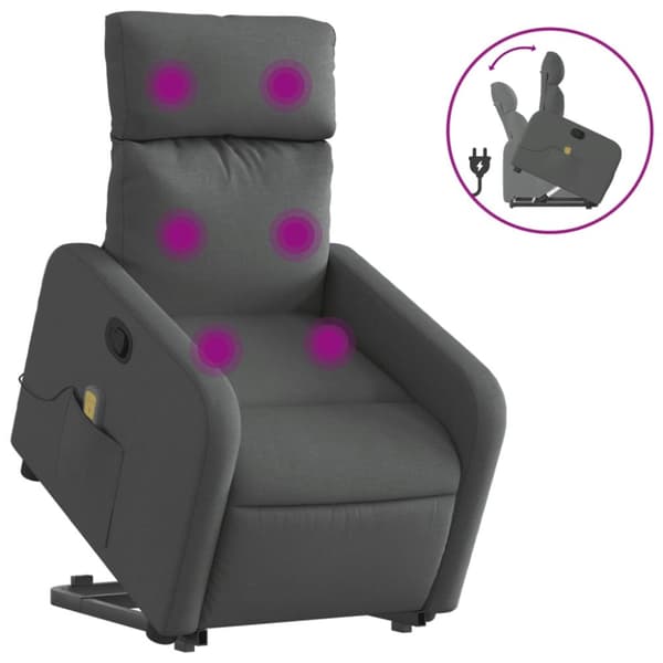Massagefåtölj med uppresningshjälp mörkgrå tyg