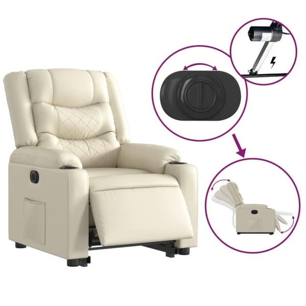 Reclinerfåtölj med uppresningshjälp gräddvit konstläder