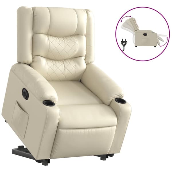 Reclinerfåtölj med uppresningshjälp gräddvit konstläder