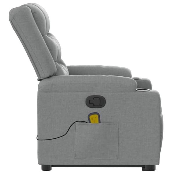 Massagefåtölj med uppresningshjälp ljusgrå tyg