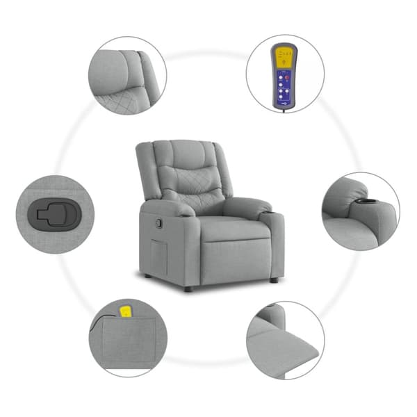 Massagefåtölj ljusgrå tyg