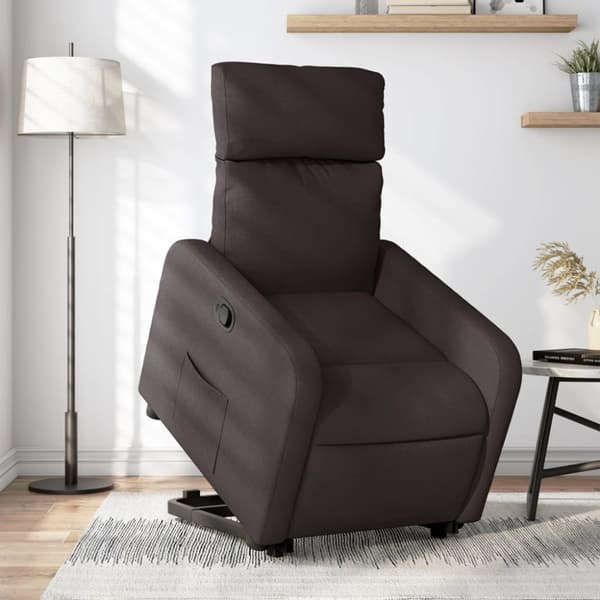 Reclinerfåtölj med uppresningshjälp mörkbrun tyg