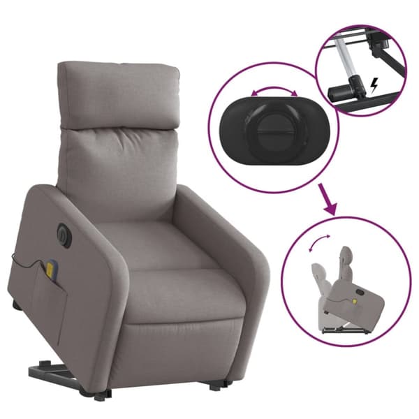 Elektrisk massagefåtölj med uppresningshjälp taupe tyg