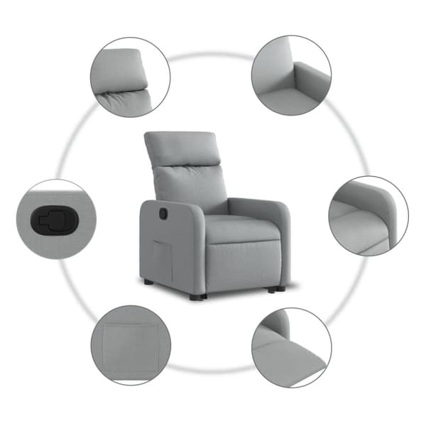 Reclinerfåtölj med uppresningshjälp ljusgrå tyg
