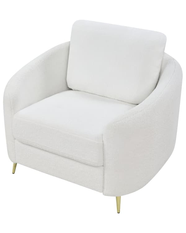 Lenestol Hvit Boucle Gull Metallben Klubbstol Retro Stue