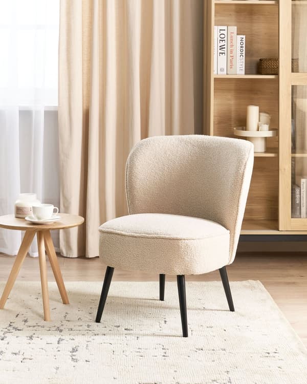 Lenestol Lysbeige Boucle-stoff Armless Accent Stol Armløs Metallben Moderne Design Stue Soverom